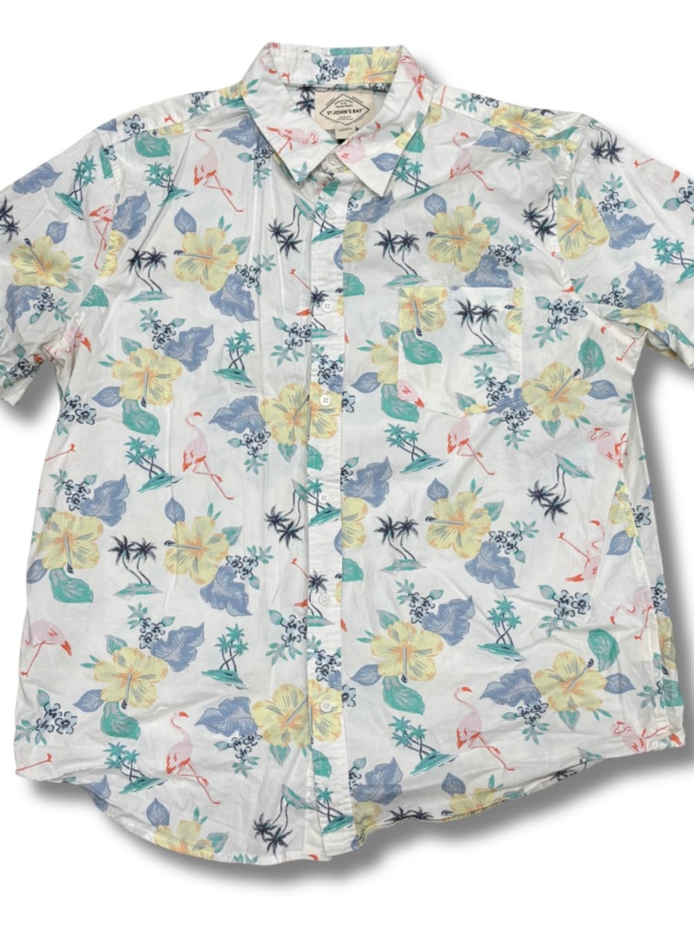 St Johns Bay XL Tropical Flamingo Shirt Floral Hawaiian Cotton Mens